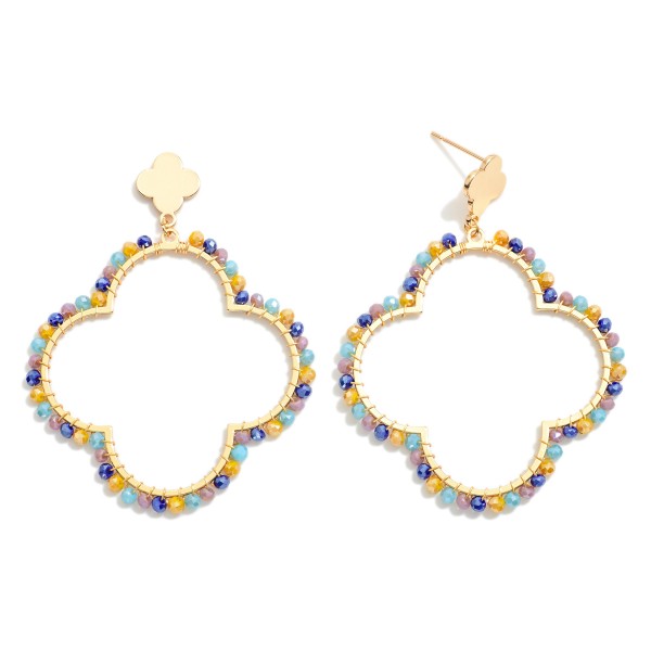 Wholesale gold Metal Clover Drop Earrings Beaded Wire Wrapped Border L