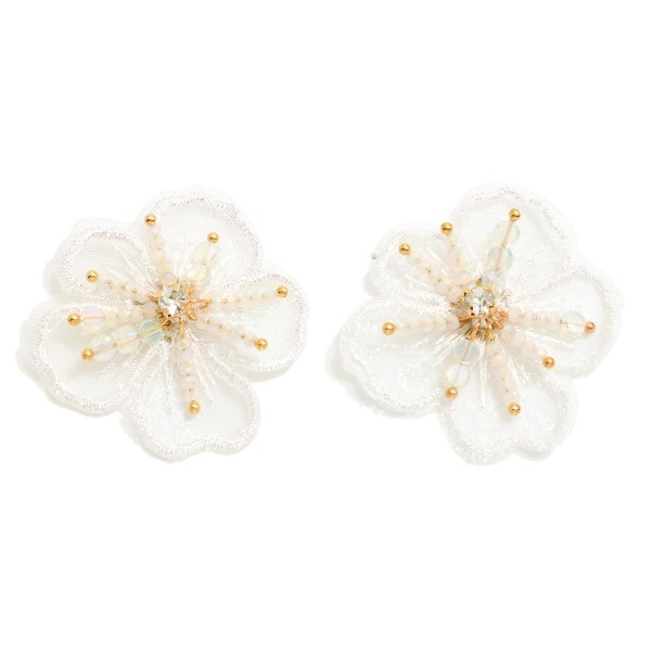 Wholesale beaded Lace Flower Oversized Stud Earrings D