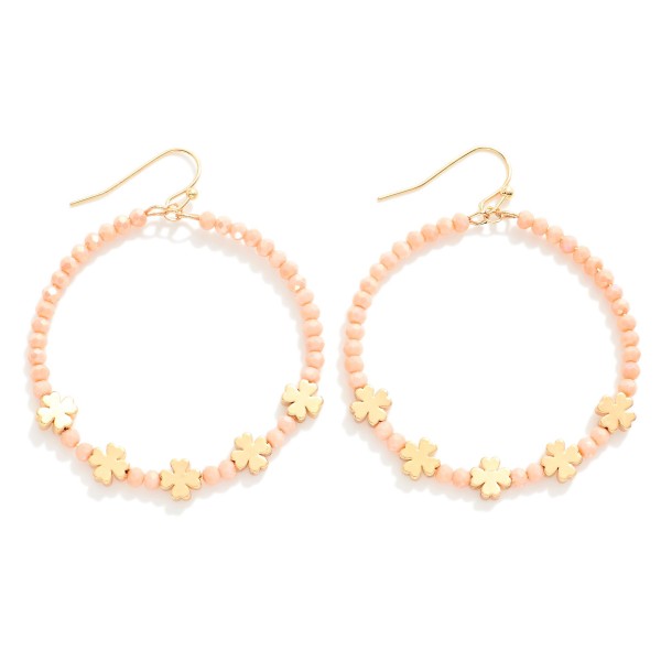 Wholesale beaded Hoop Drop Earrings Gold Clover Beads D