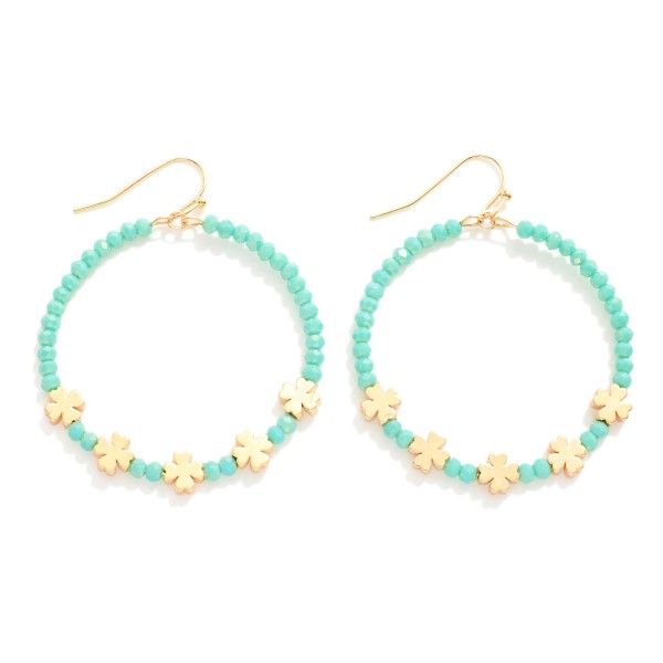 Wholesale beaded Hoop Drop Earrings Gold Clover Beads D