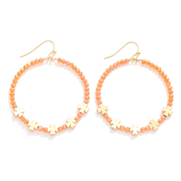 Wholesale beaded Hoop Drop Earrings Gold Clover Beads D