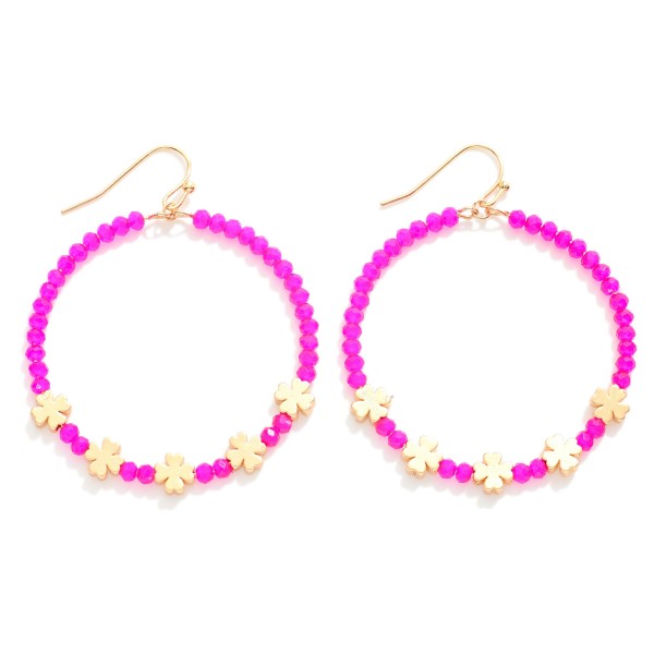 Wholesale beaded Hoop Drop Earrings Gold Clover Beads D