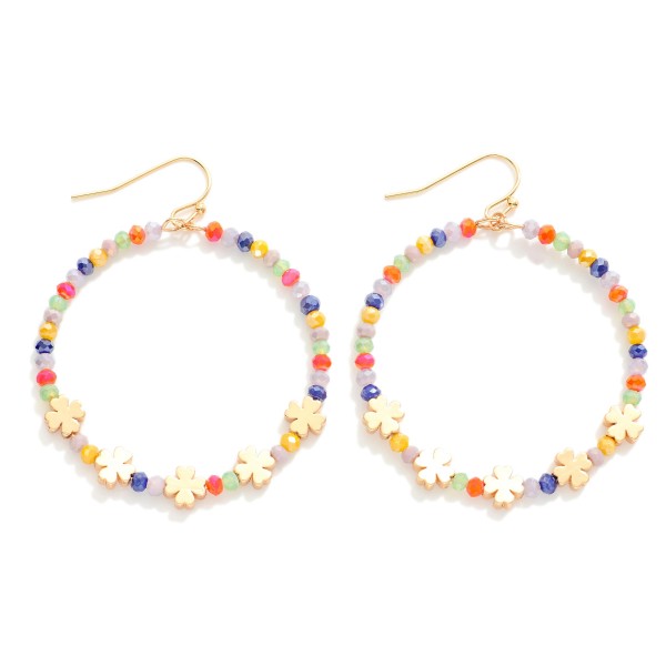 Wholesale beaded Hoop Drop Earrings Gold Clover Beads D