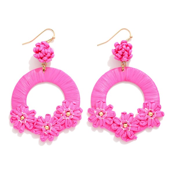 Wholesale raffia Wrapped Hoop Drop Earrings Raffia Flower Details L