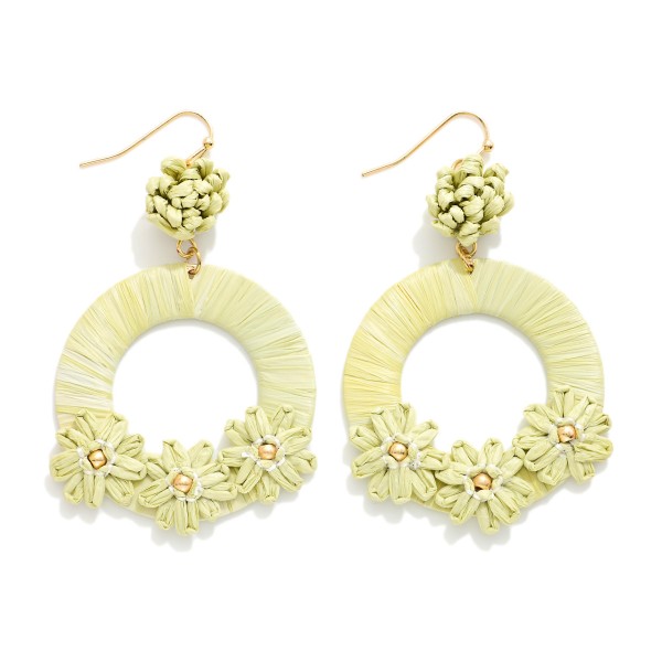 Wholesale raffia Wrapped Hoop Drop Earrings Raffia Flower Details L