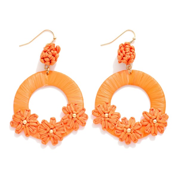 Wholesale raffia Wrapped Hoop Drop Earrings Raffia Flower Details L