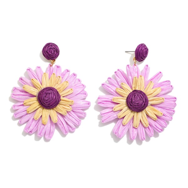 Wholesale two Raffia Flower Drop Earrings L
