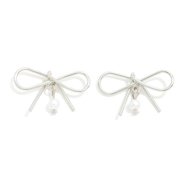 Wholesale metal Wire Bow Post Drop Earrings Pearl Bead Dangles L