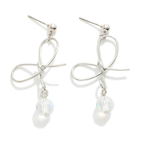 Wholesale metal Wire Bow Drop Earrings Faceted Bead Charms L
