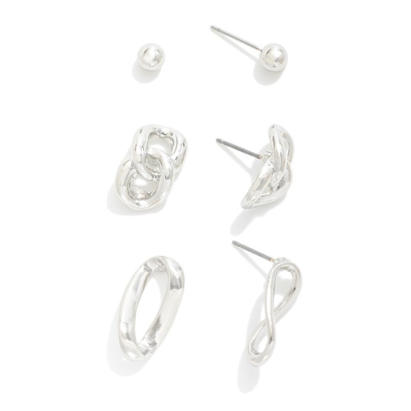 Set of Three Metal Stud Earrings Featuring Single Loop and Infinity Loop Studs

- Approximately .125" - .5" L