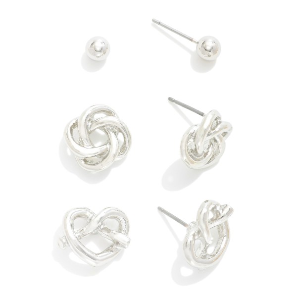 Wholesale set Three Metal Stud Earrings Pretzel Infinity Swirl Studs W