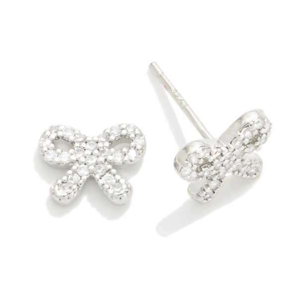 Wholesale gold Dipped Cubic Zirconia Bow Stud Earrings L Sterling Silver Post