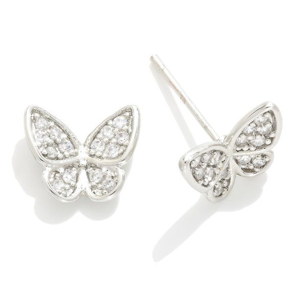 Wholesale gold Dipped Cubic Zirconia Butterfly Stud Earrings L Sterling Silver P