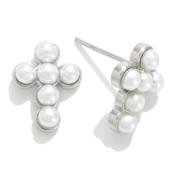 Gold Dipped Pearl Studded Cross Stud Earrings 

- Approximately .5" L
- Sterling Silver Post 