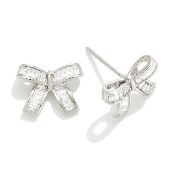Wholesale gold Dipped Cubic Zirconia Bow Stud Earrings L Sterling Silver Post