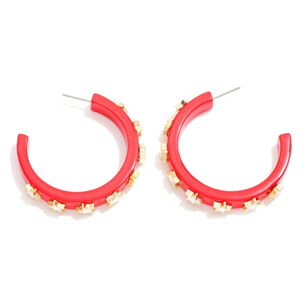 Wholesale star Studded Game Day Acetate Hoop Earrings D