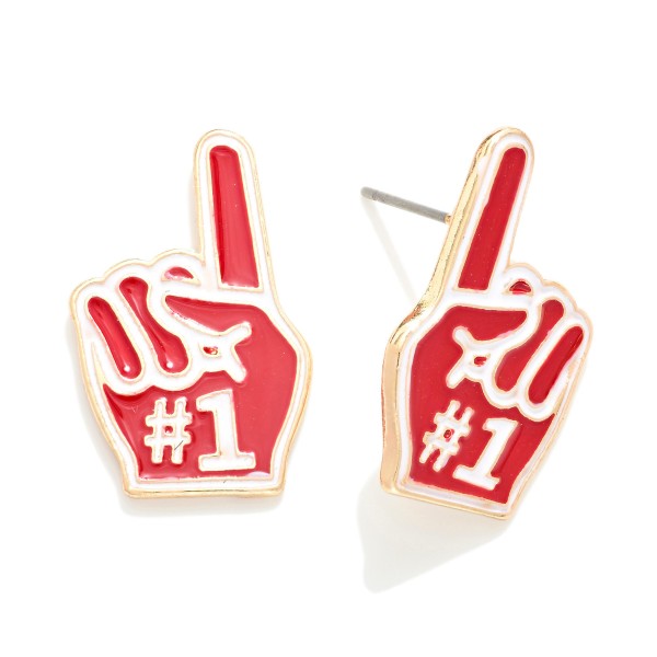 Wholesale enamel Metal Foam Finger Game Day Stud Earrings L