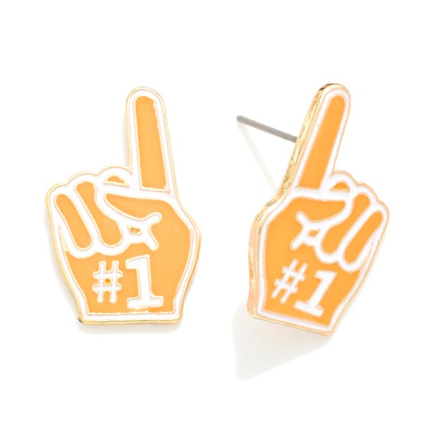 Wholesale enamel Metal Foam Finger Game Day Stud Earrings L