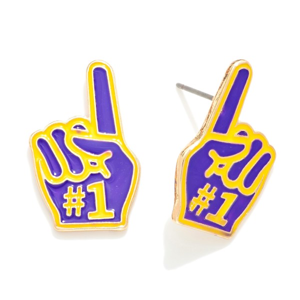 Wholesale enamel Metal Foam Finger Game Day Stud Earrings L