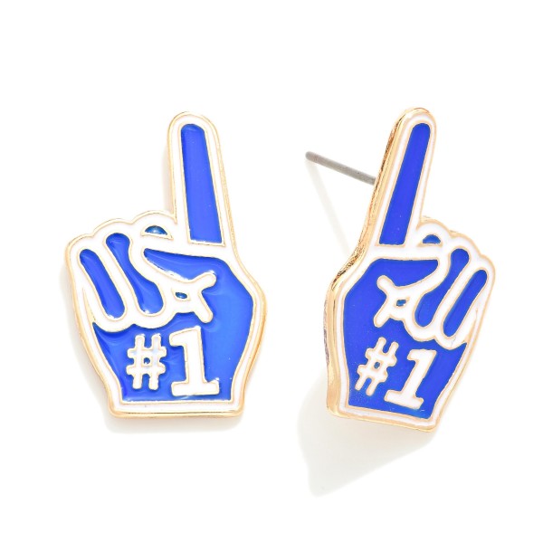 Wholesale enamel Metal Foam Finger Game Day Stud Earrings L