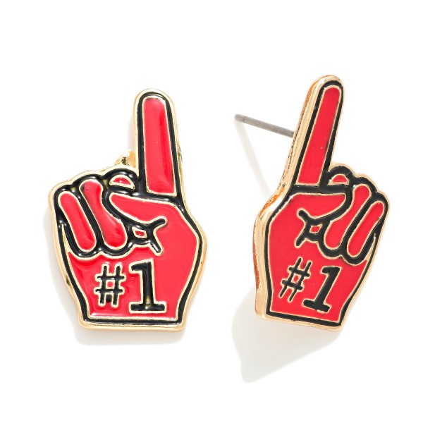 Wholesale enamel Metal Foam Finger Game Day Stud Earrings L