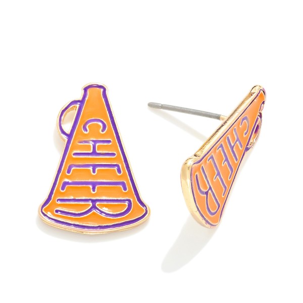 Wholesale enamel Metal Game Day Mega Phone Cheer Stud Earrings W