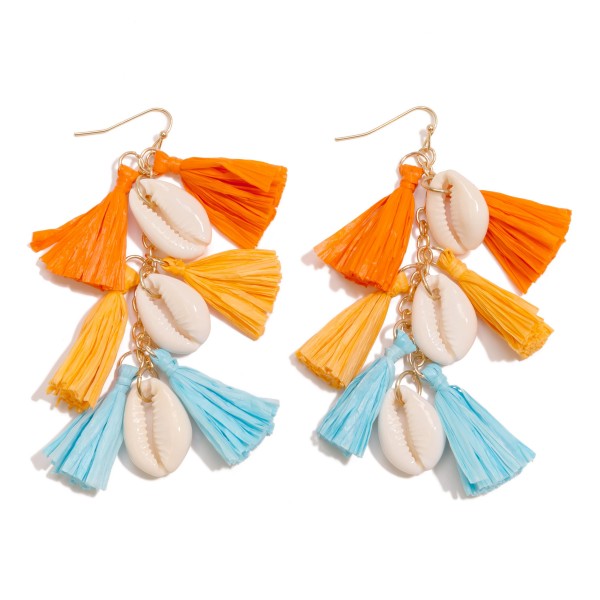 Wholesale cowrie Shell Raffia Tassel Drop Earrings L