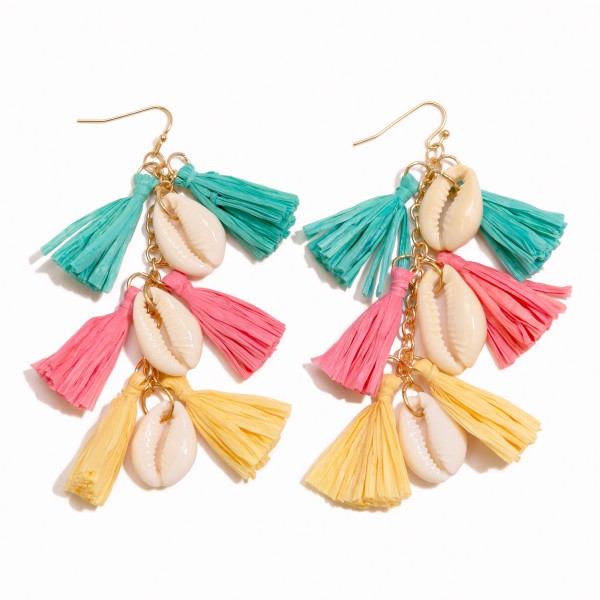 Cowrie Shell and Raffia Tassel Drop Earrings

- Approximately 4" L