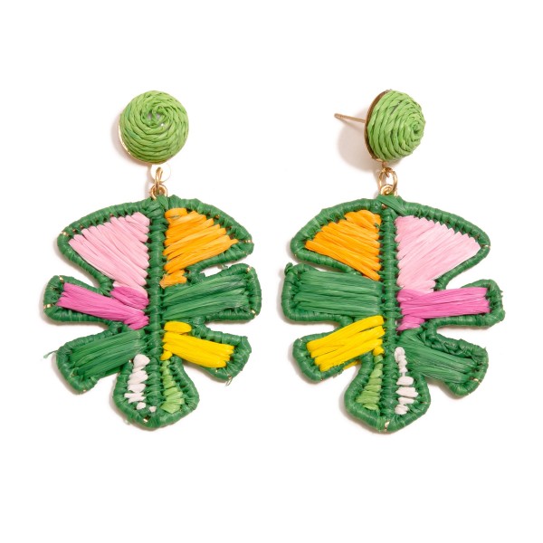 Wholesale raffia Monstera Leaf Drop Earrings L