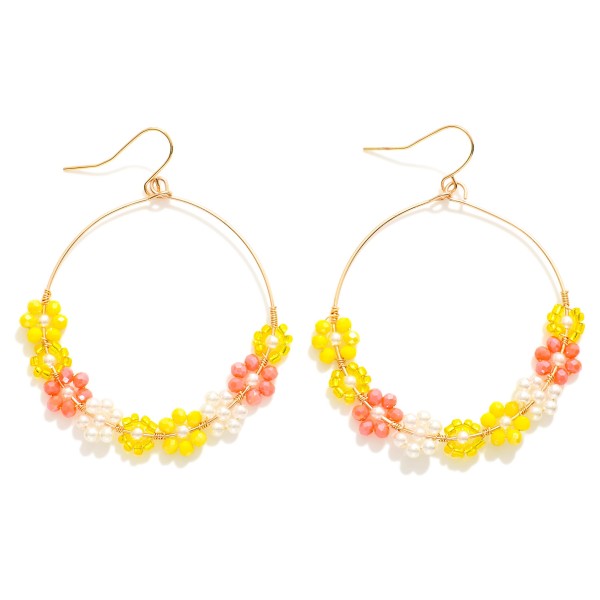 Wholesale wire Hoop Drop Earrings Beaded Flower Details L