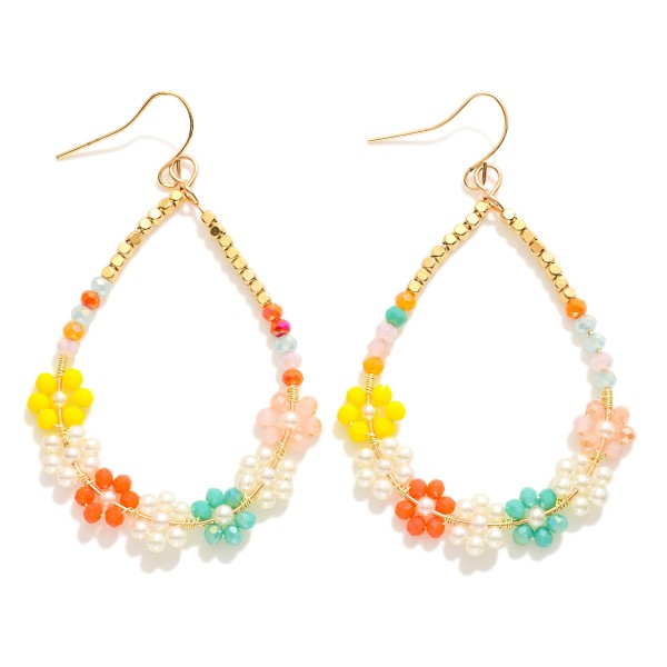 Wholesale beaded Teardrop Earrings Beaded Flower Details L
