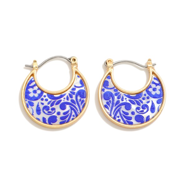 Wholesale pearlescent Chinoiserie Crescent Hoop Earrings D