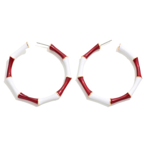 Enamel Coated Metal Bamboo Alternating Game Day Colors Hoop Earrings

- Approximately 2" D