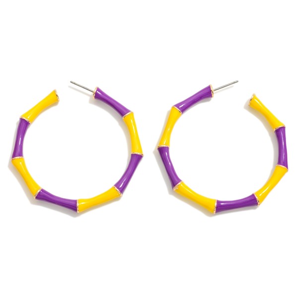 Wholesale enamel Metal Bamboo Alternating Game Day Colors Hoop Earrings D