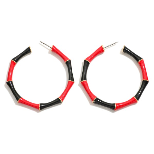 Wholesale enamel Metal Bamboo Alternating Game Day Colors Hoop Earrings D