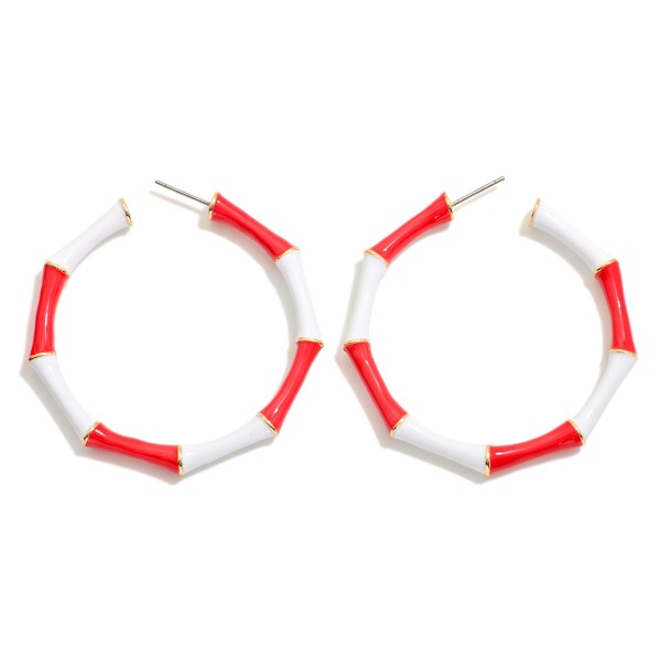 Wholesale enamel Metal Bamboo Alternating Game Day Colors Hoop Earrings D