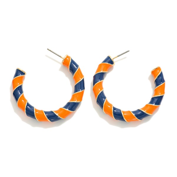 Wholesale game Day Enamel Spiral Stripe Metal Hoop Earrings D