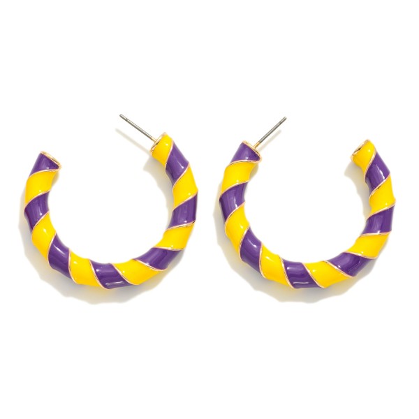 Wholesale game Day Enamel Spiral Stripe Metal Hoop Earrings D