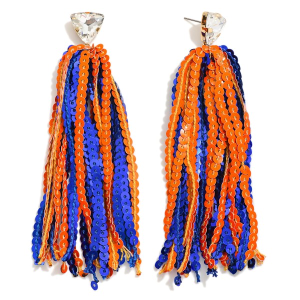Wholesale long Sequin Tassel Game Day Drop Earrings Rhinestone Stud Posts L