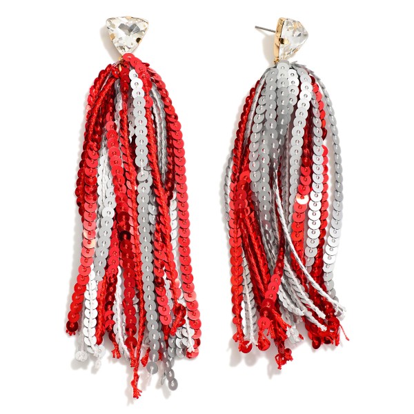 Wholesale long Sequin Tassel Game Day Drop Earrings Rhinestone Stud Posts L