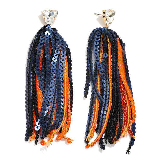 Wholesale long Sequin Tassel Game Day Drop Earrings Rhinestone Stud Posts L