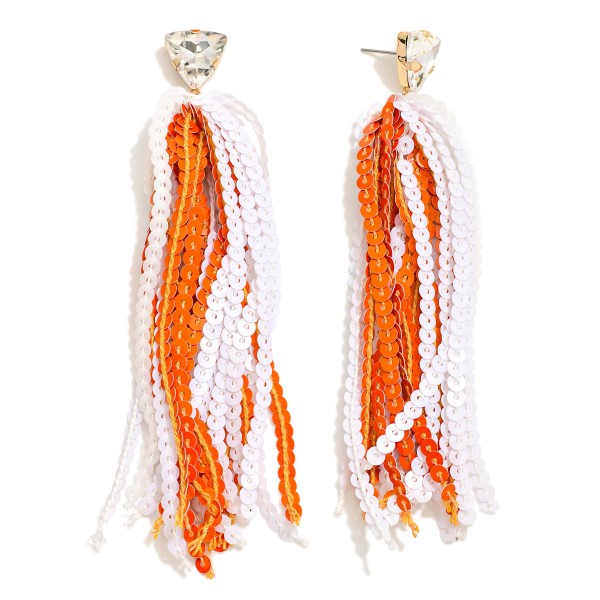 Wholesale long Sequin Tassel Game Day Drop Earrings Rhinestone Stud Posts L