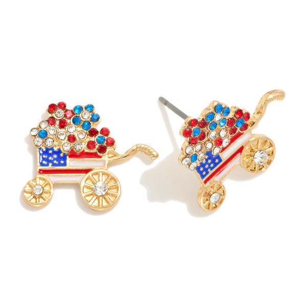 Wholesale rhinestone Studded Americana Wagon Stud Earrings W