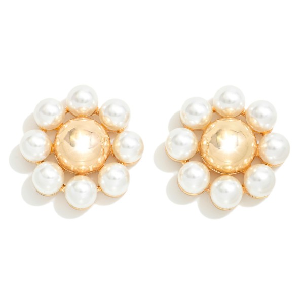 Wholesale metal Hemisphere Post Drop Earrings Pearl Stud Border L