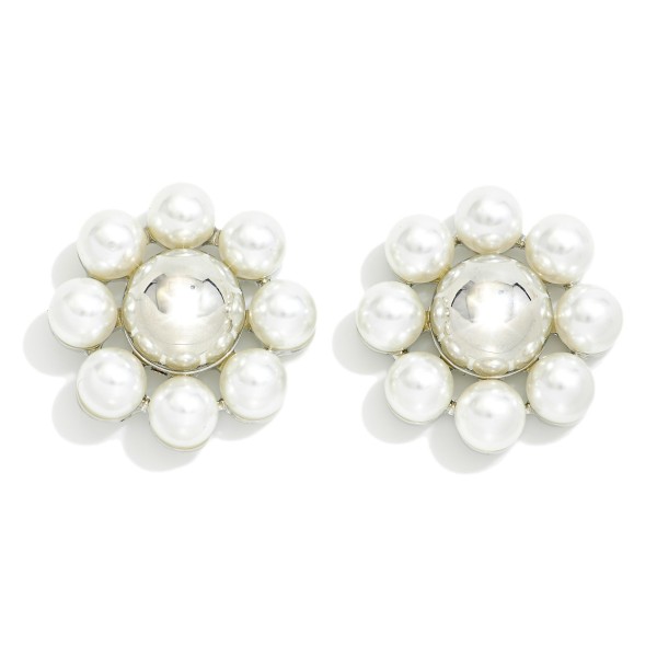 Wholesale metal Hemisphere Post Drop Earrings Pearl Stud Border L