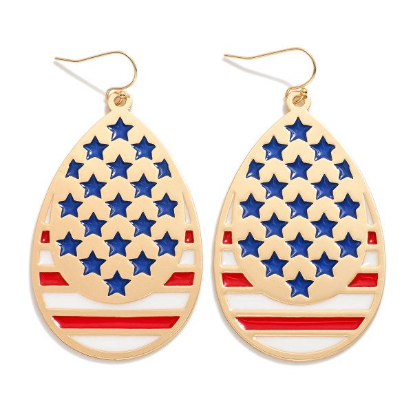 Metal Tone & Enamel Americana Teardrop Drop Earrings 

- Approximately 2" L