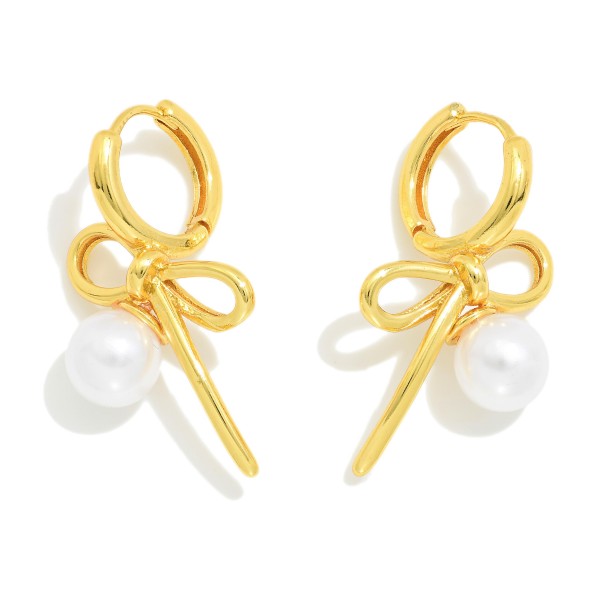 Wholesale metal Bow Huggie Hoop Earrings Pearl Charms L