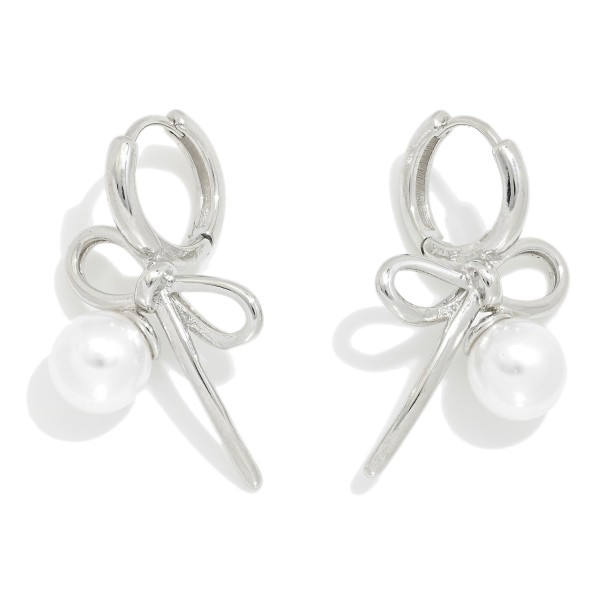Wholesale metal Bow Huggie Hoop Earrings Pearl Charms L