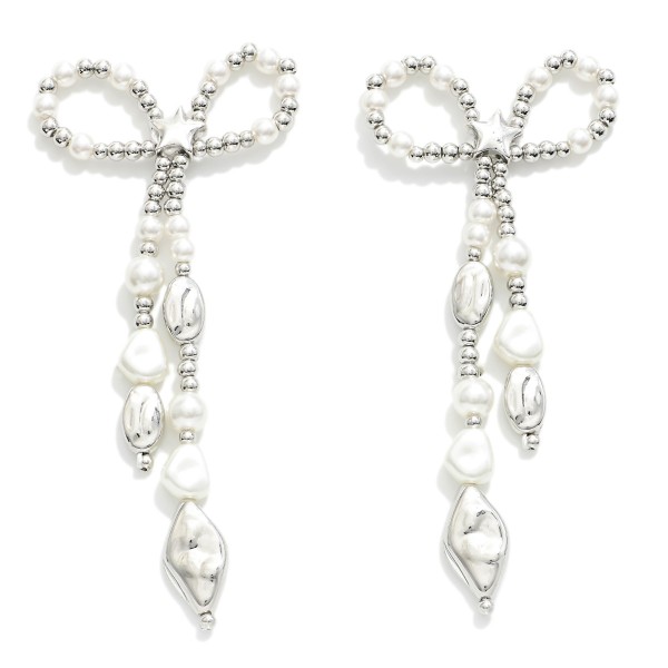 Wholesale metal Pearl Beaded Tassel Bow Post Drop Earrings Star Post Detail L