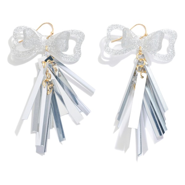 Wholesale glitter Acetate Bow Drop Earrings Sequin Tassels L